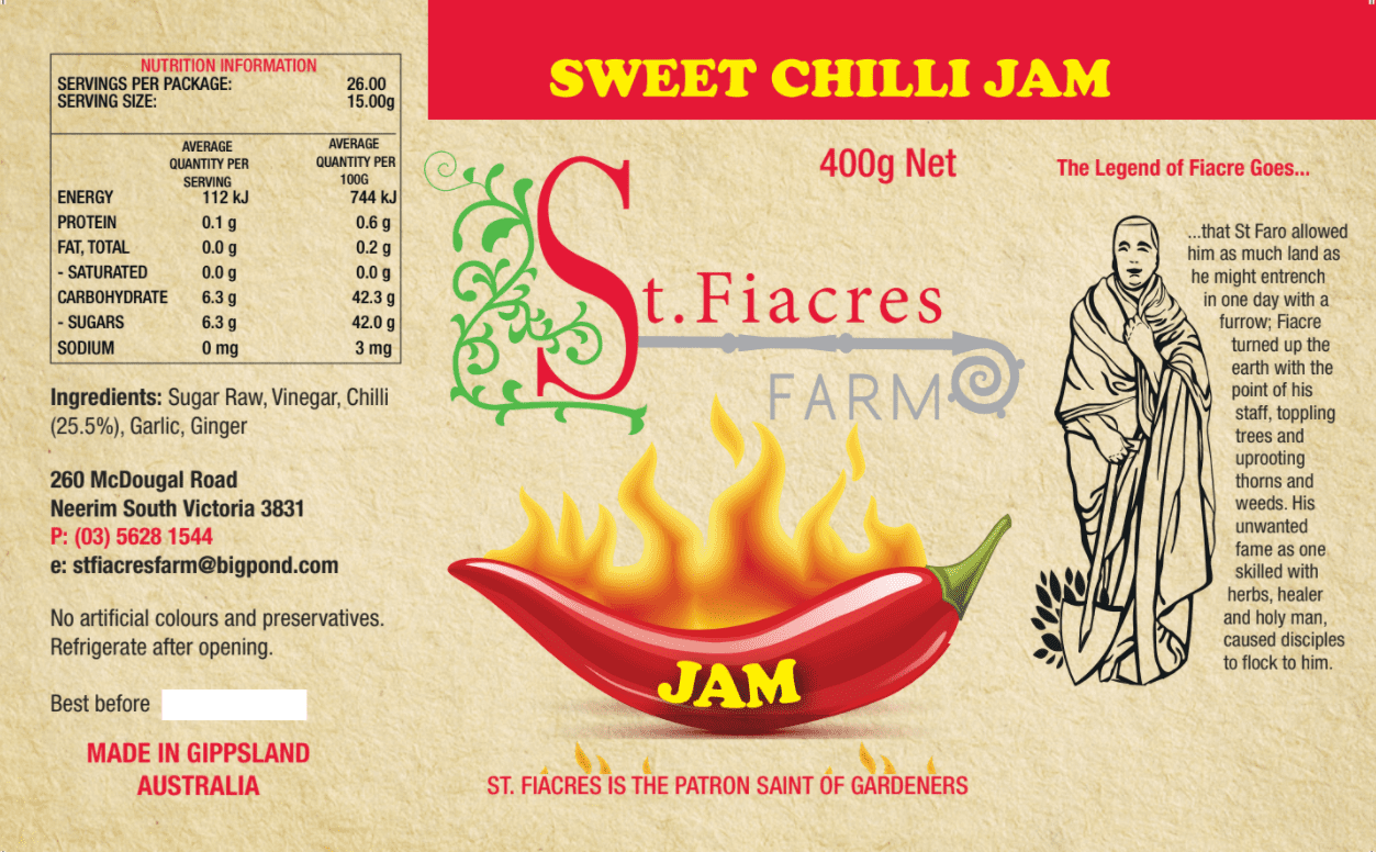 Chilli Jam 400g jar St Fiacres Farm