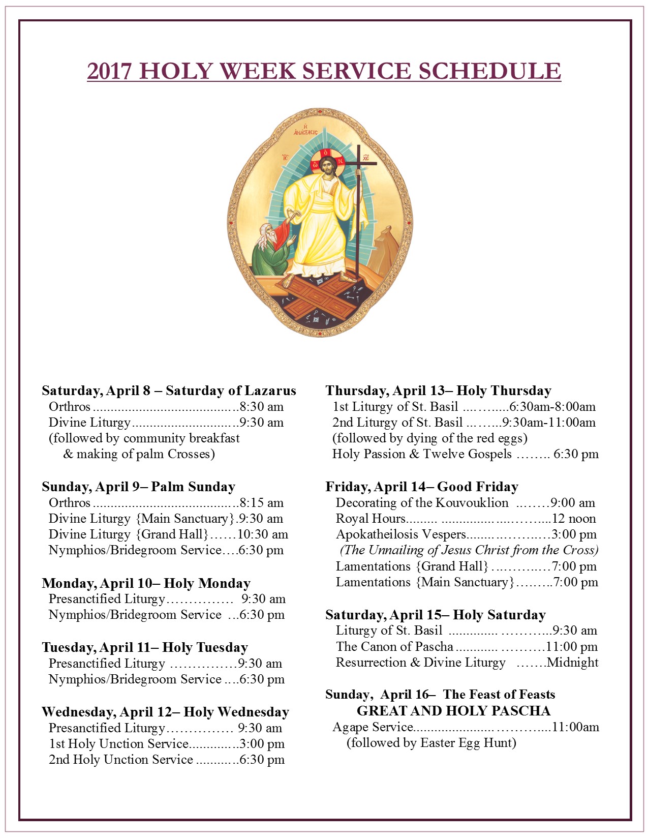 easter schedule The Greek Orthodox Church Of Saint