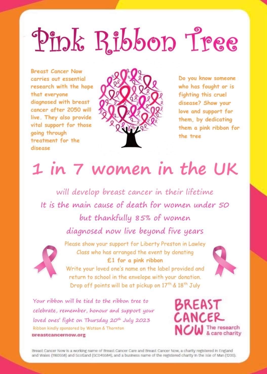 Pink Ribbon Tree Flyer St Junior School Shrewsbury