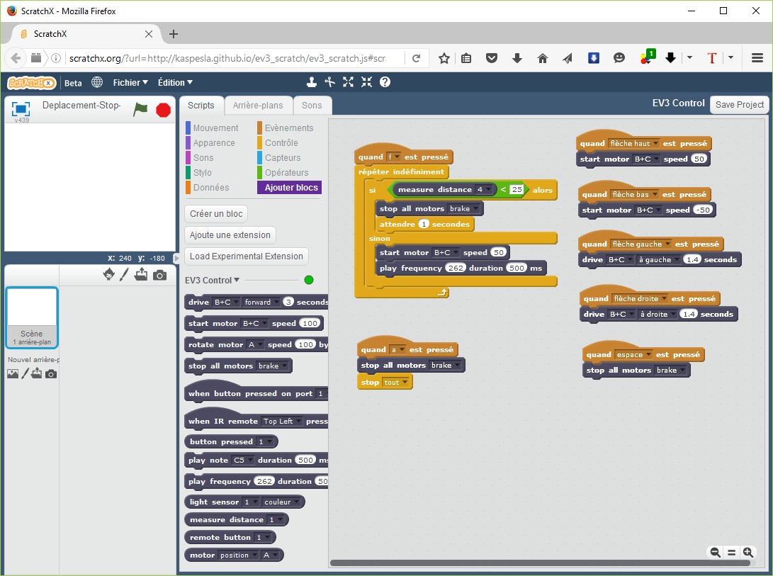 Piloter Lego Mindstorms Ev3 avec ScratchX
