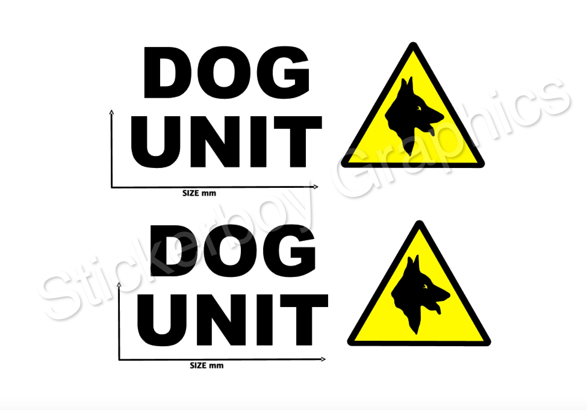 DOG UNIT With Triangle warning sign. Sticker set of 2. Car/Van Stickerboy