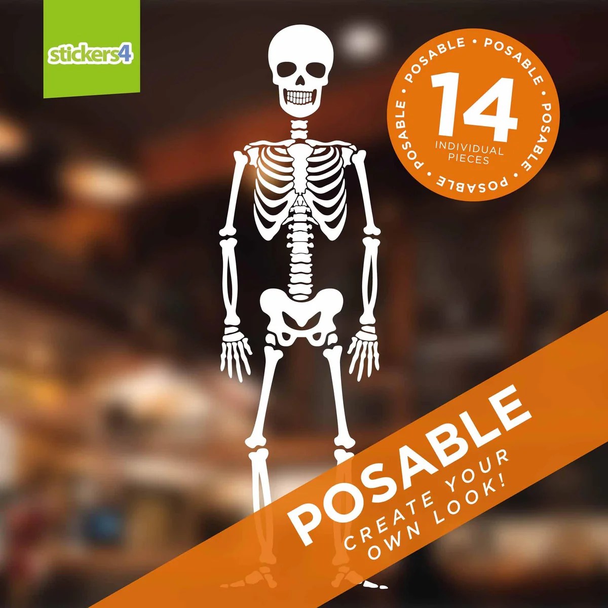Large Posable Skeleton Window Sticker Separate Parts