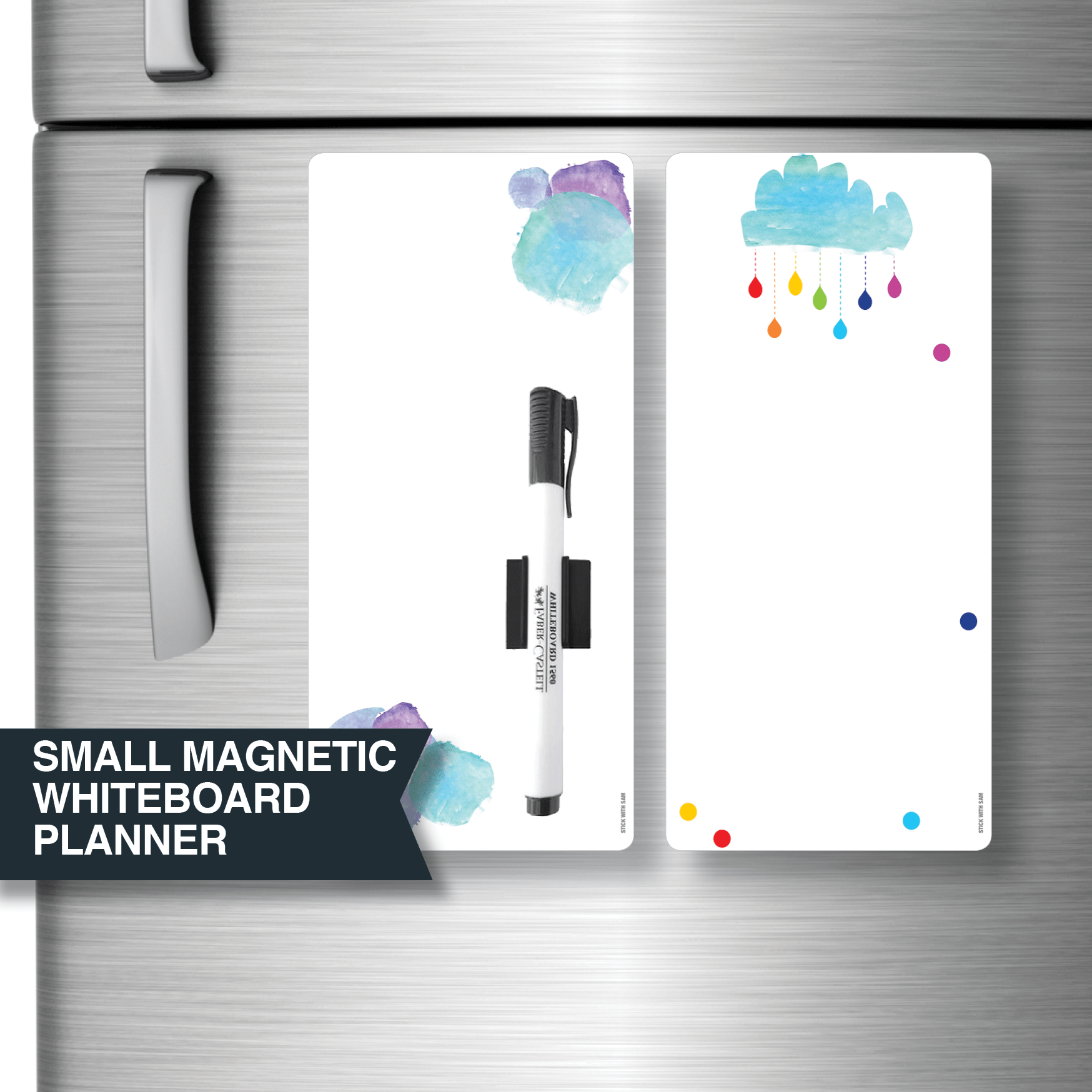 DL Small Whiteboards Blue Watercolour & Rain Cloud Stick
