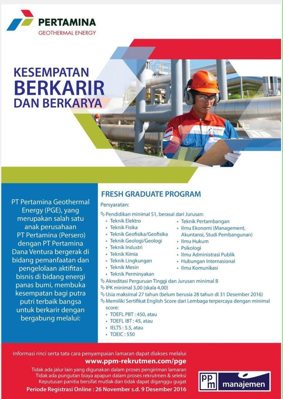 Lowongan PT Pertamina Geothermal Energy Sekolah Tinggi Ilmu Ekonomi