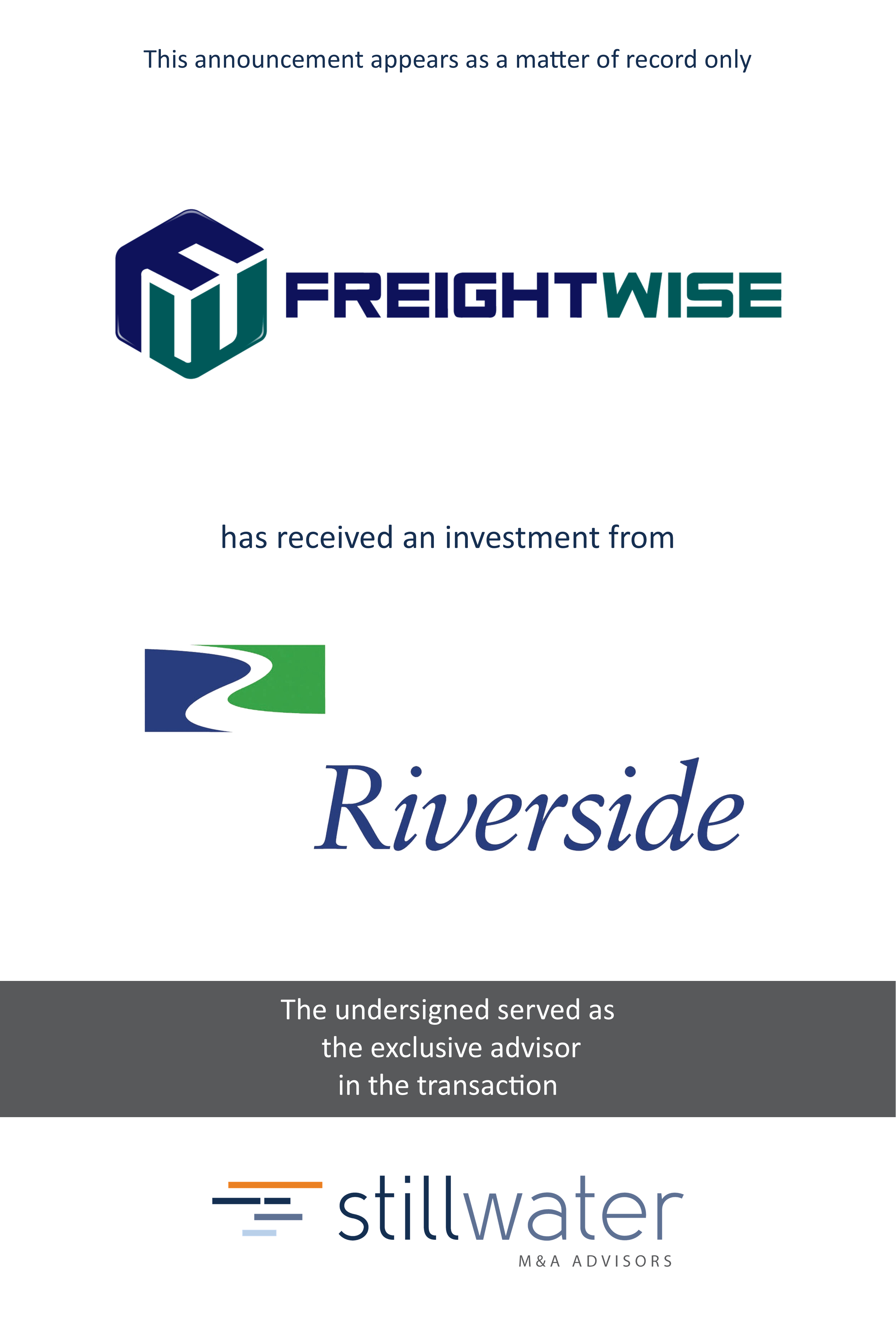Stillwater advises FreightWise LLC in its investment from Riverside