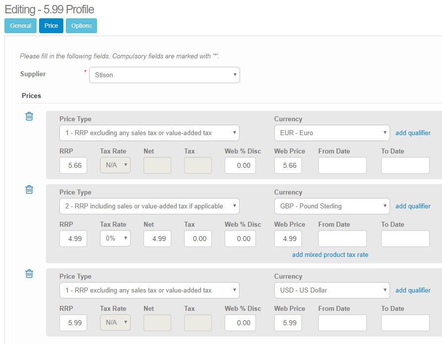 Price Profiles Stison