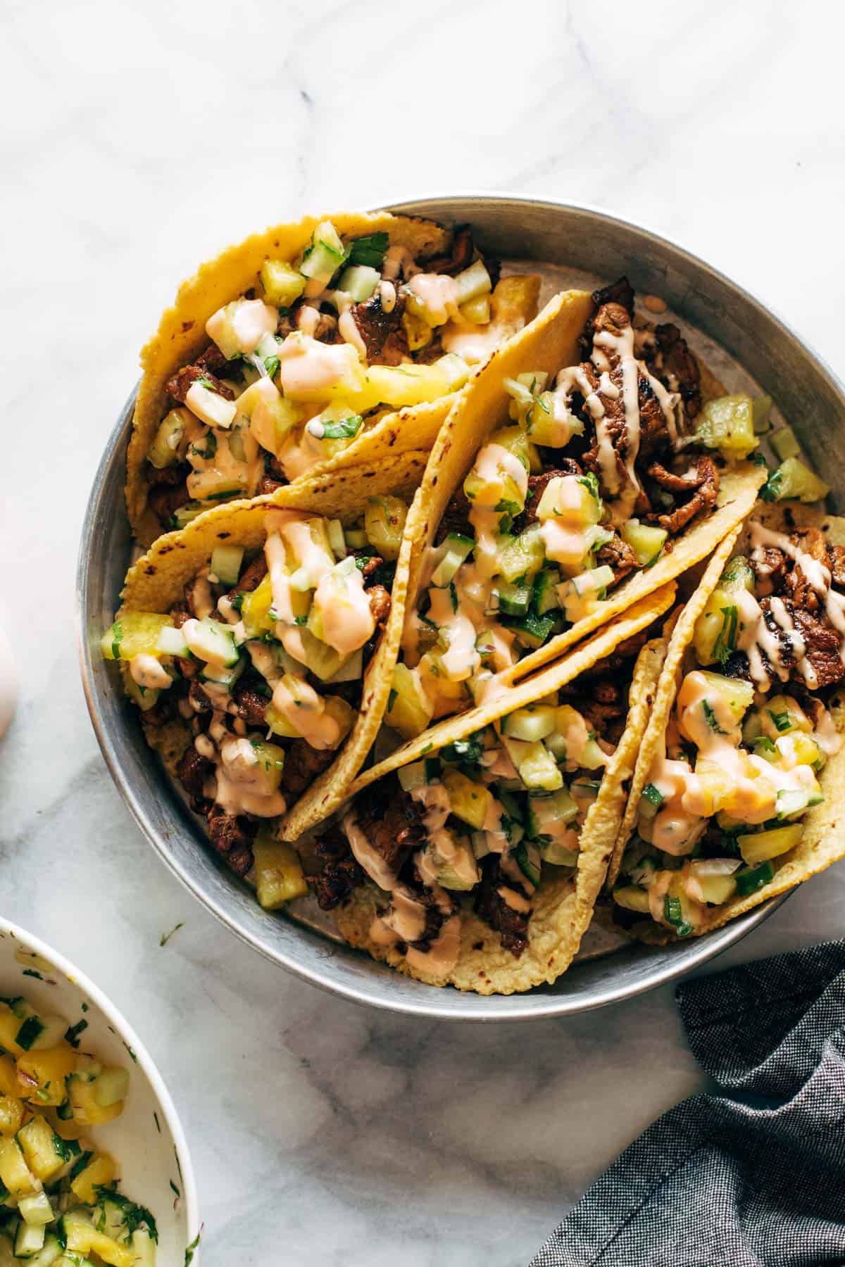 Caramelized Pork Tacos with Pineapple Salsa by Pinch of Yum