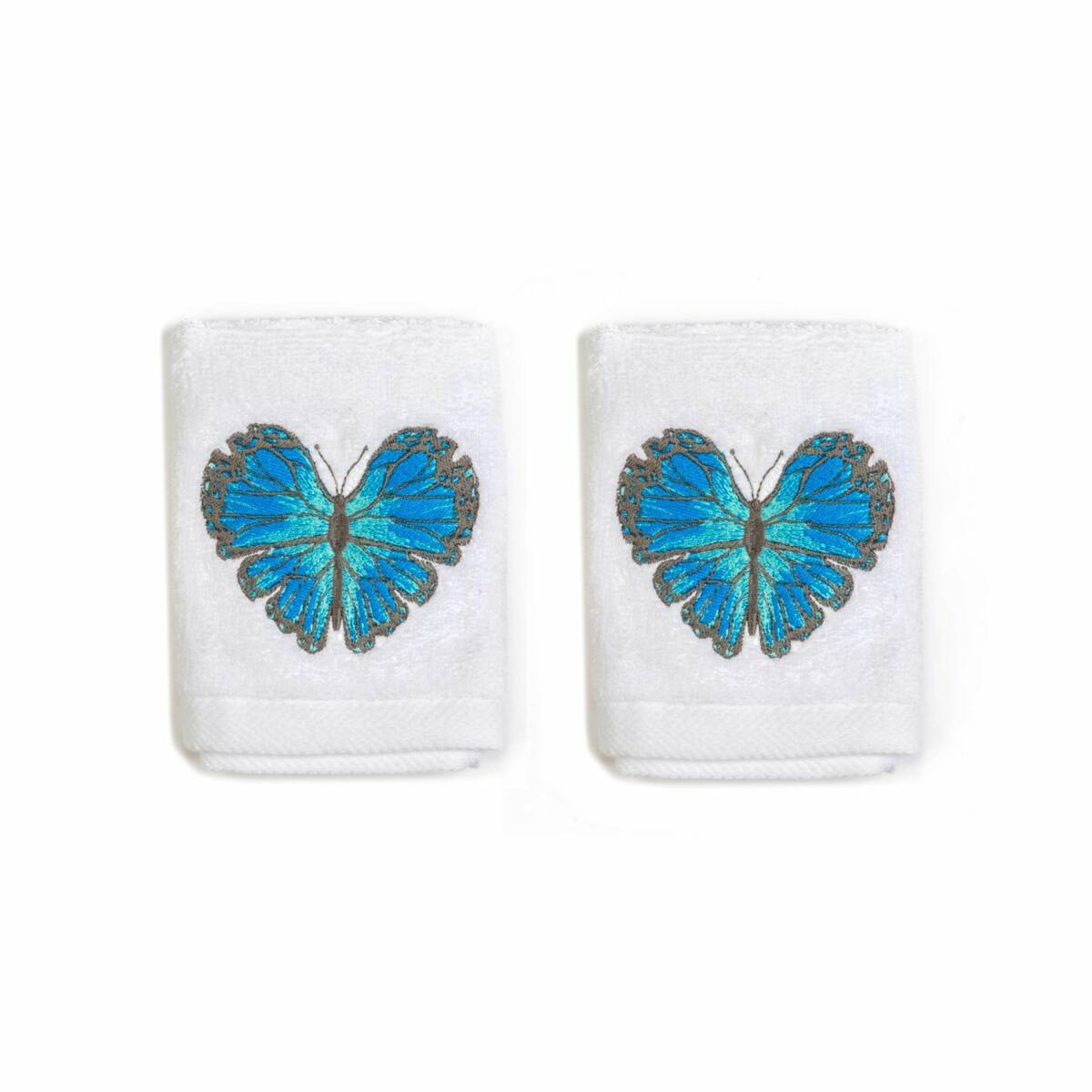 Blue Butterfly Hand towels Stitch Jo Embroidery Studio