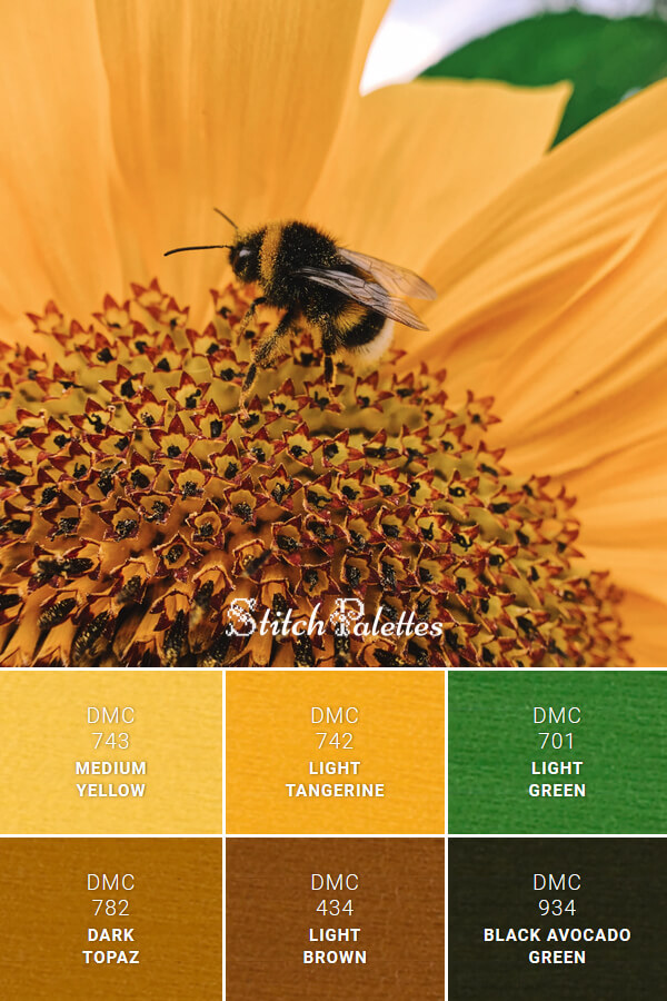Bees And Sunflowers Embroidery Color Palette (With Thread Codes)