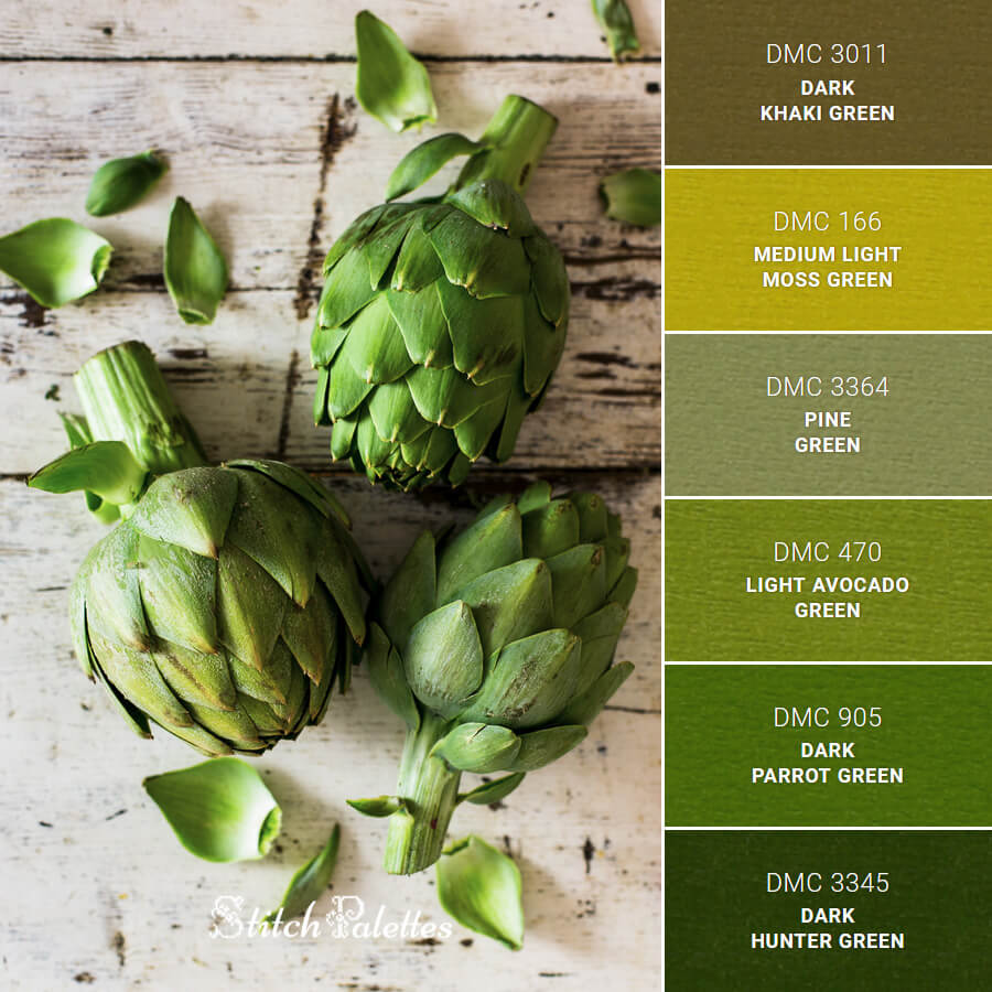 Artichokes Embroidery Color Palette (With Thread Codes)
