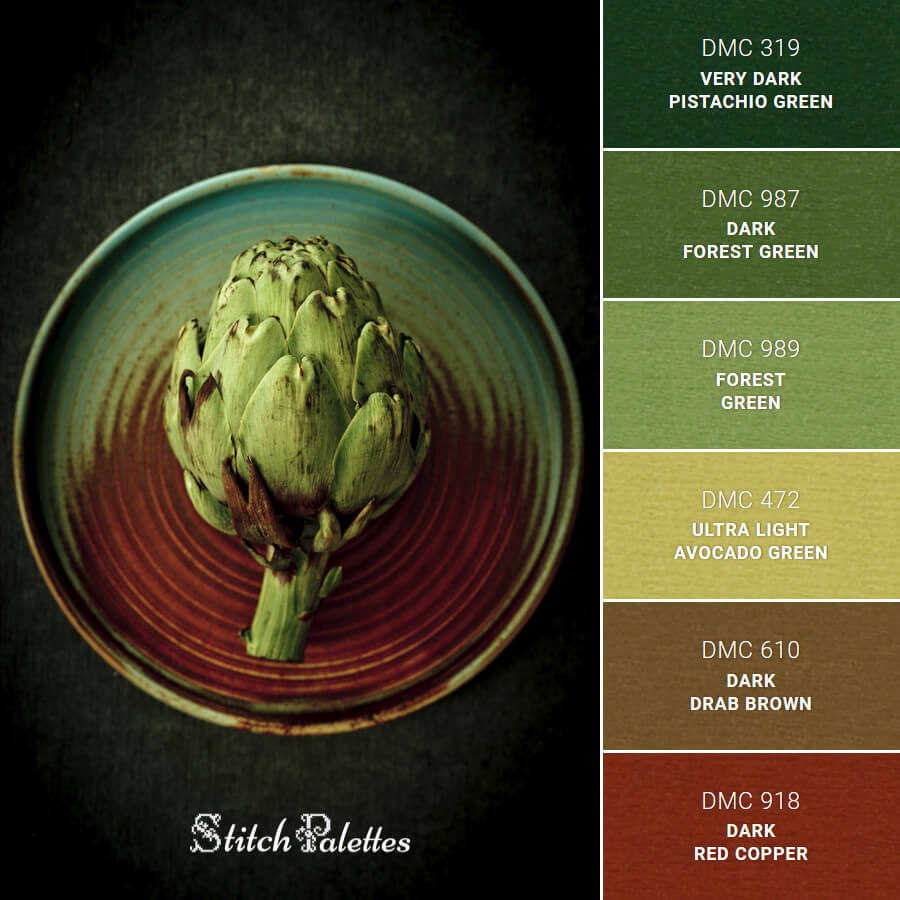 Green Artichoke Textures Embroidery Color Palette (With Thread Codes)