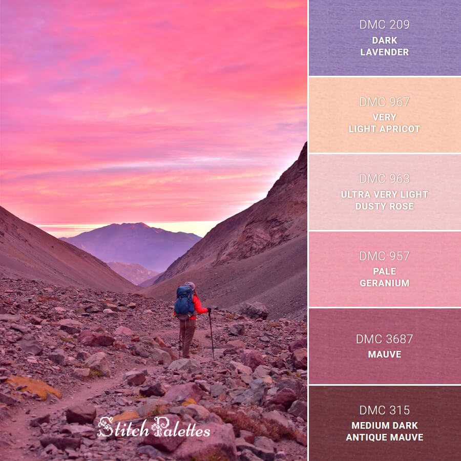 Hiking In Pink Embroidery Color Palette (With Thread Codes)