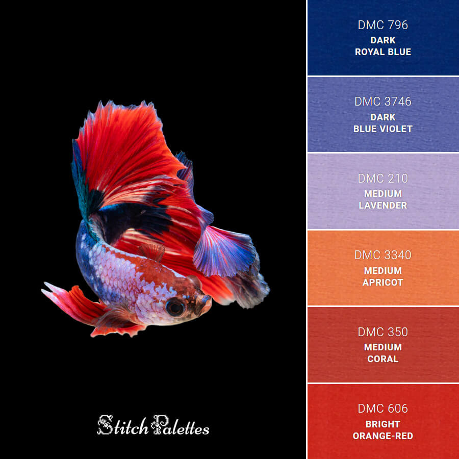Colorful Betta Fish Embroidery Color Palette (With Thread Codes)