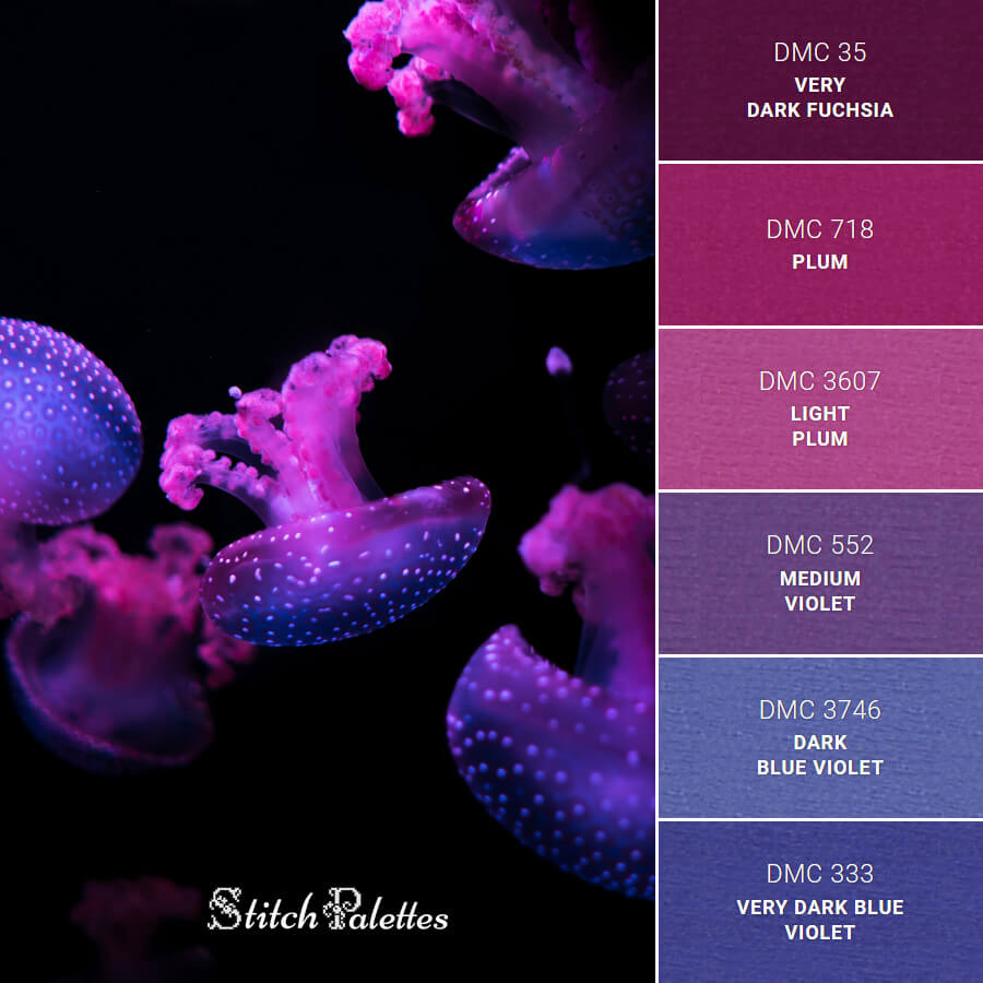Floating Pink Jellyfish Embroidery Color Palette (With Thread Codes)