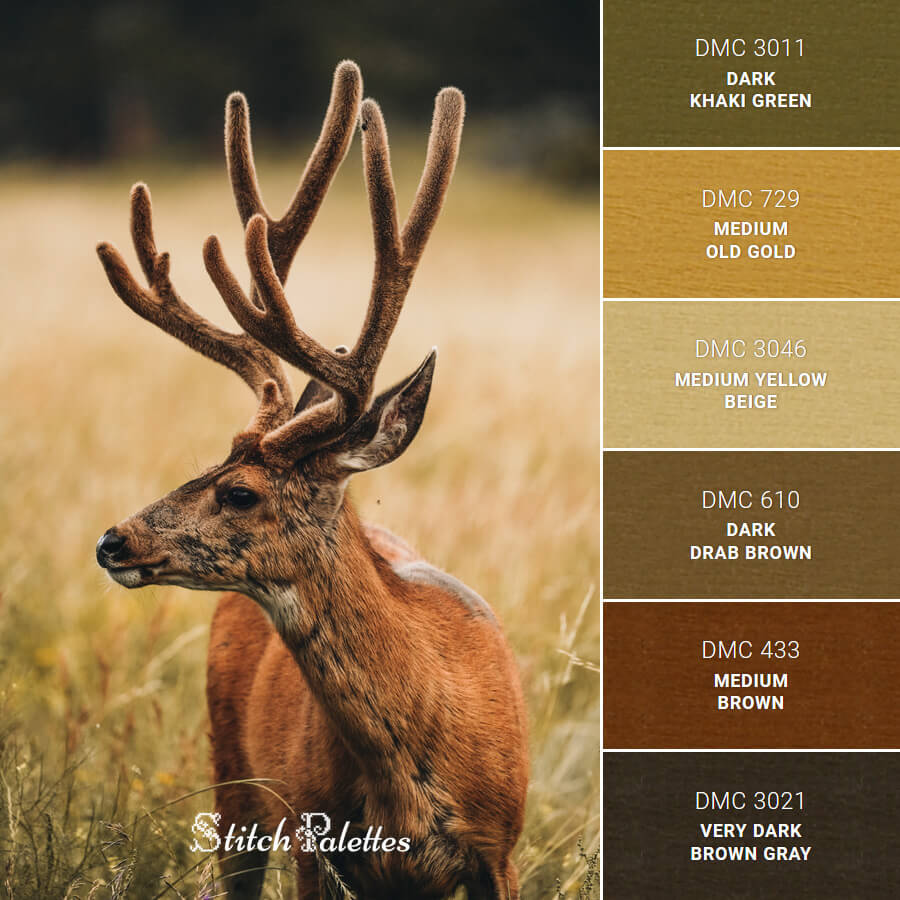 Brown Deer Embroidery Color Palette (With Thread Codes)