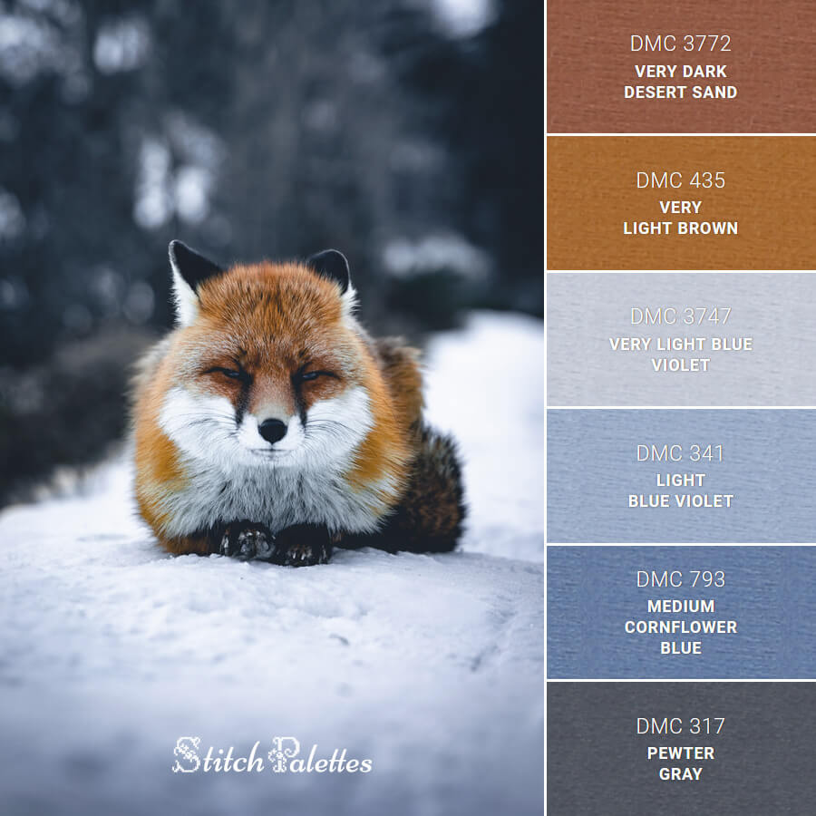 Fox In The Winter Embroidery Color Palette (With Thread Codes)