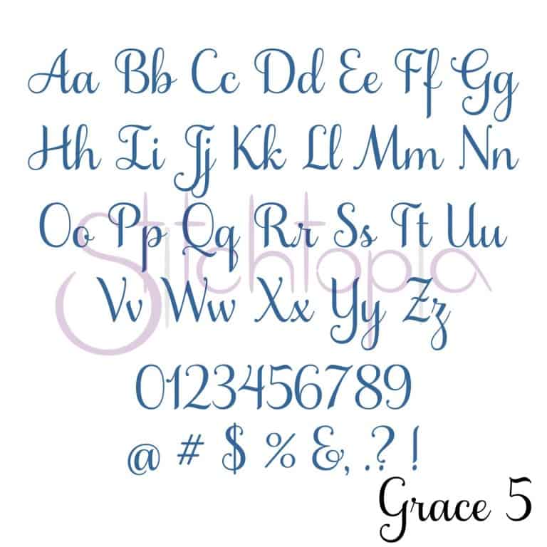 Grace Embroidery Font Bundle 16 1" 1.5" 2" 2.5" 3" 4" Stitchtopia