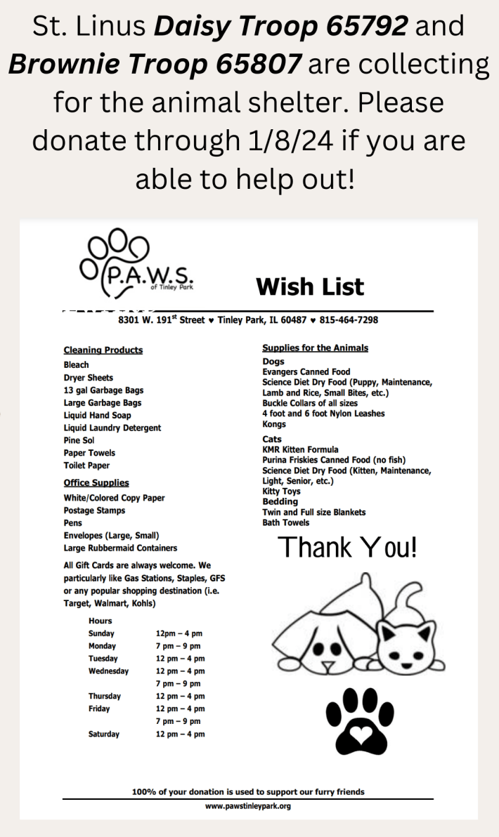 Saint Linus Catholic Church Collection for Animal Shelter