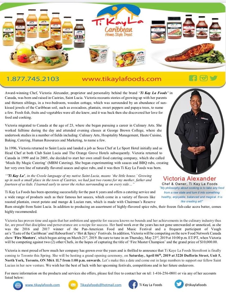 Feature on Saint Lucianborn Chef and Owner of Ti kay La Foods in