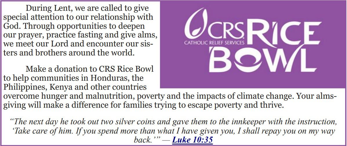 CRS Rice Bowl Catholic Program for Lent St. Mark the Evangelist Parish