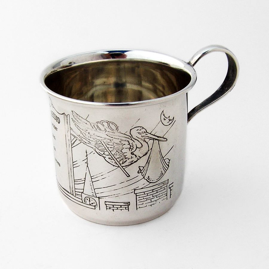 Birth Record Stork Baby Cup ster Sterling Silver eBay