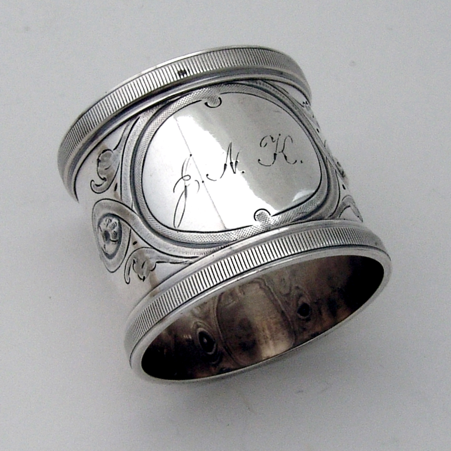 Ornate Napkin Ring Wood Hughes Sterling Silver Mono JNK eBay