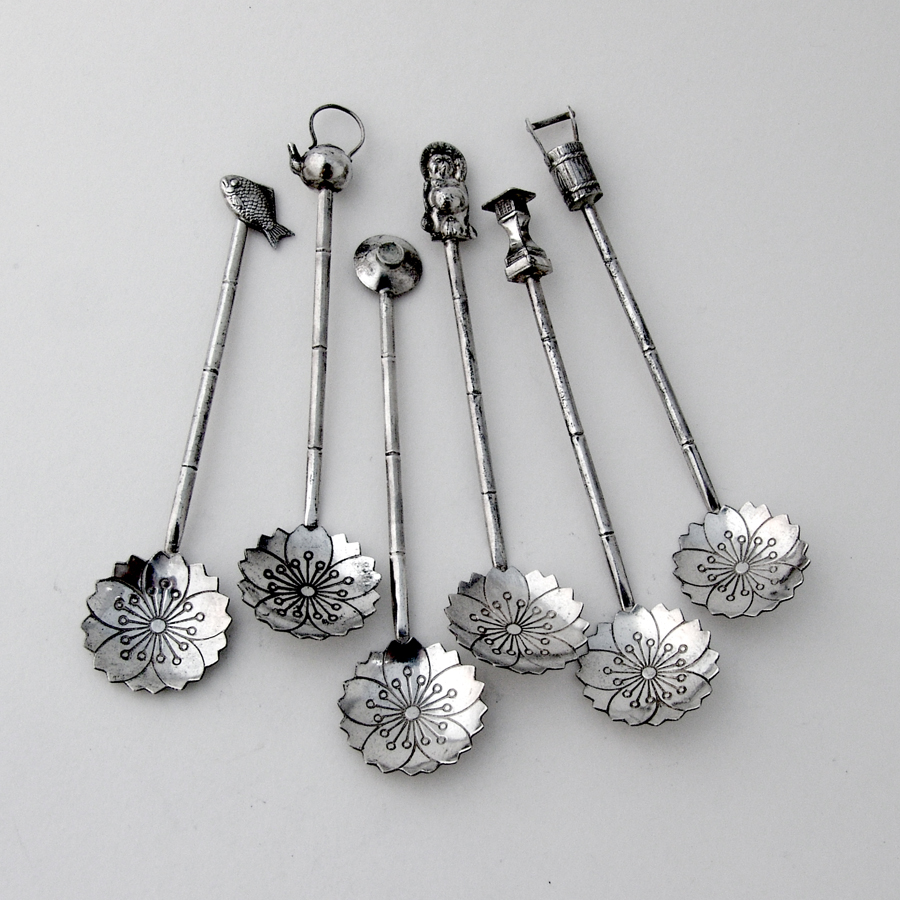 Japanese 6 Demitasse Spoons Set Figural Finials 950 Sterling Silver eBay
