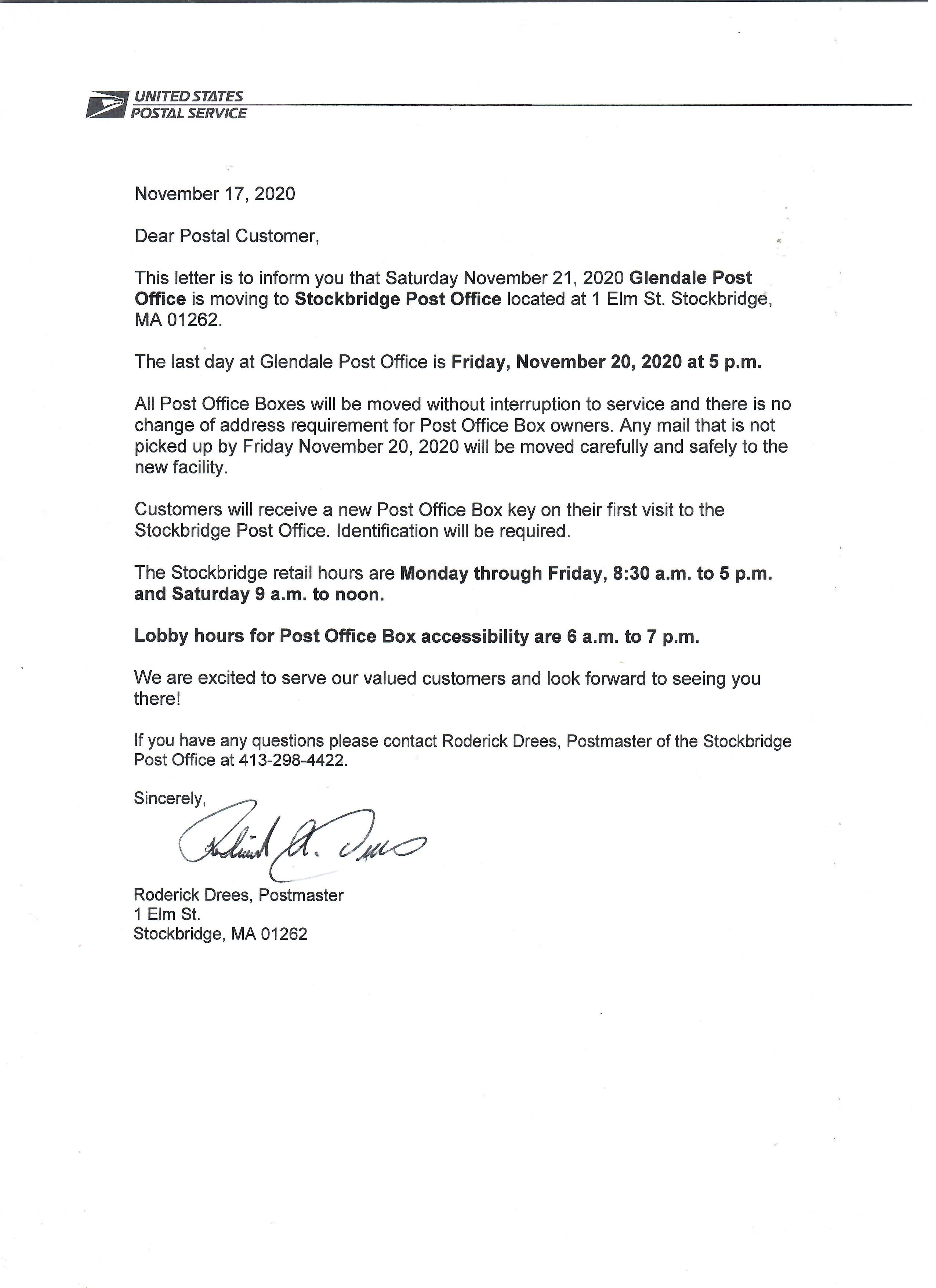 Stockbridge Updates News Alert USPS Announces Closure of Glendale Post Office in Three Days