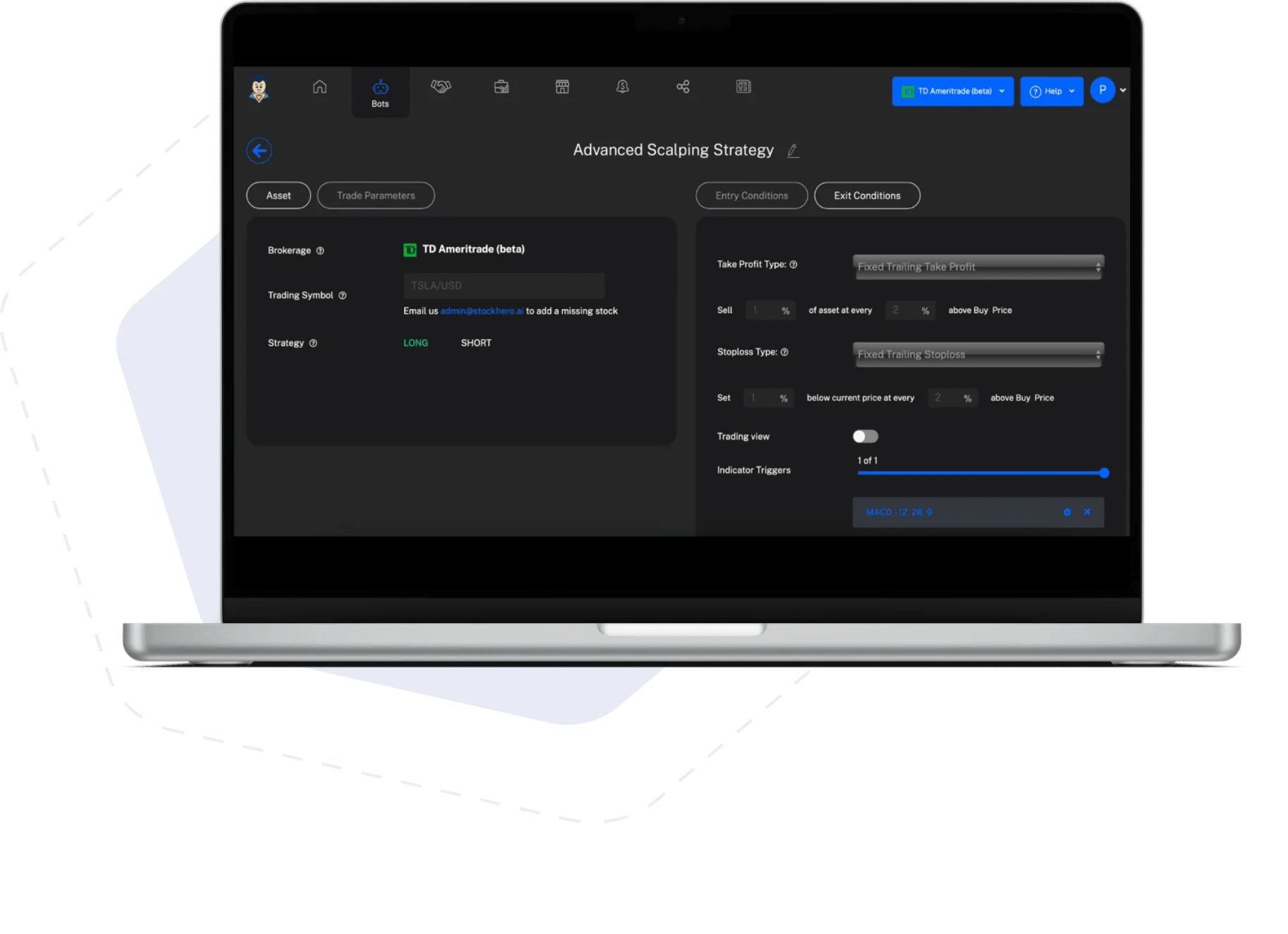 StockHero Stock trading bot settings and details on features