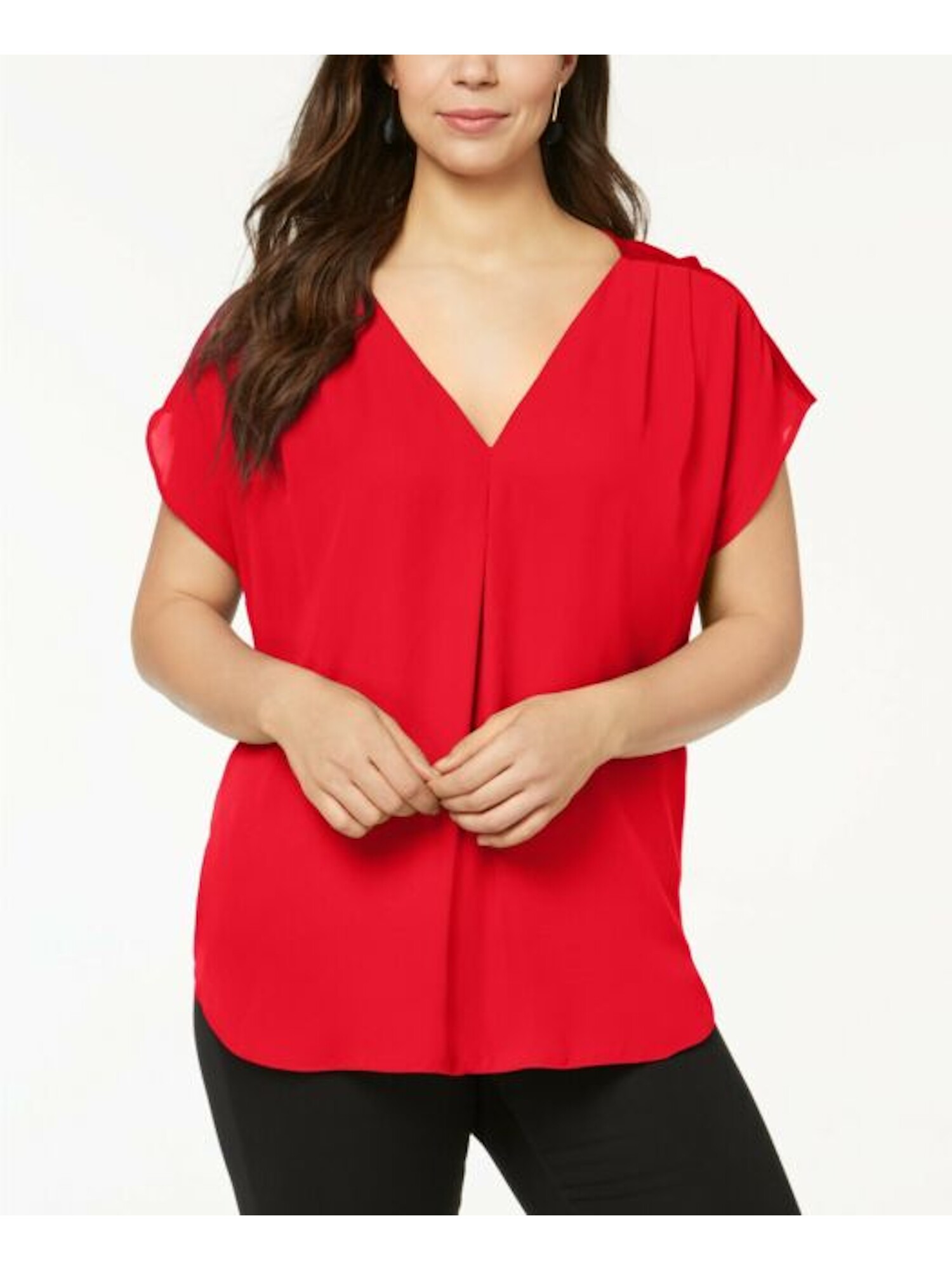 INC 70 Womens New 0474 Red Short Sleeve V Neck Casual Top 0X B+B eBay