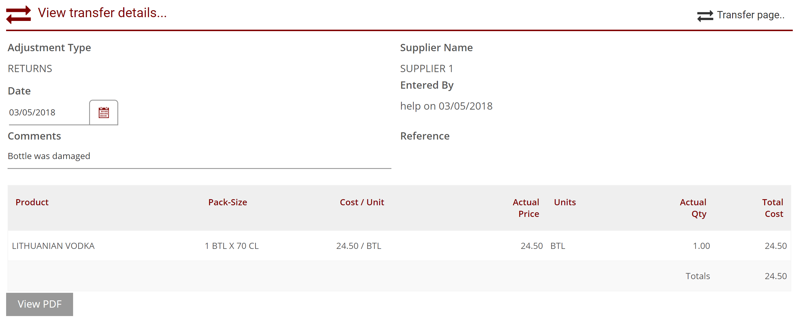 Returns Stocktake Online