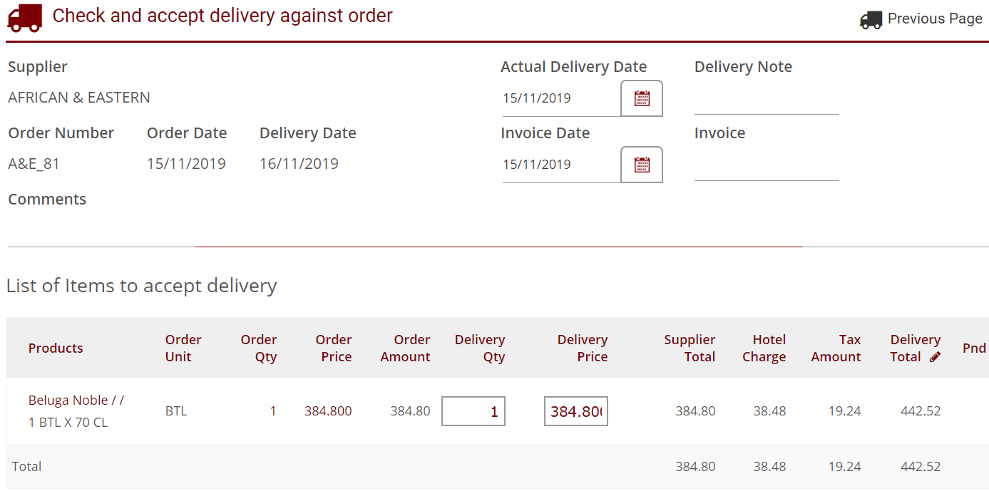 Hotel Charge (Handling Fee) StockTake Online