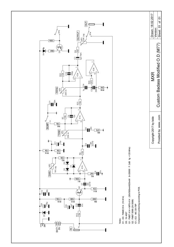MXR Custom Badass Modified OD project by implex - Stomp Box Schematics