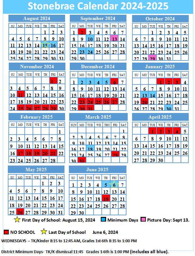 School Calendars Stonebrae Elementary School
