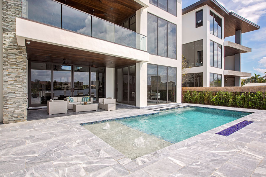 Marble Pool Deck Slippery Silver Travertine Pavers Cape Cod MA NH