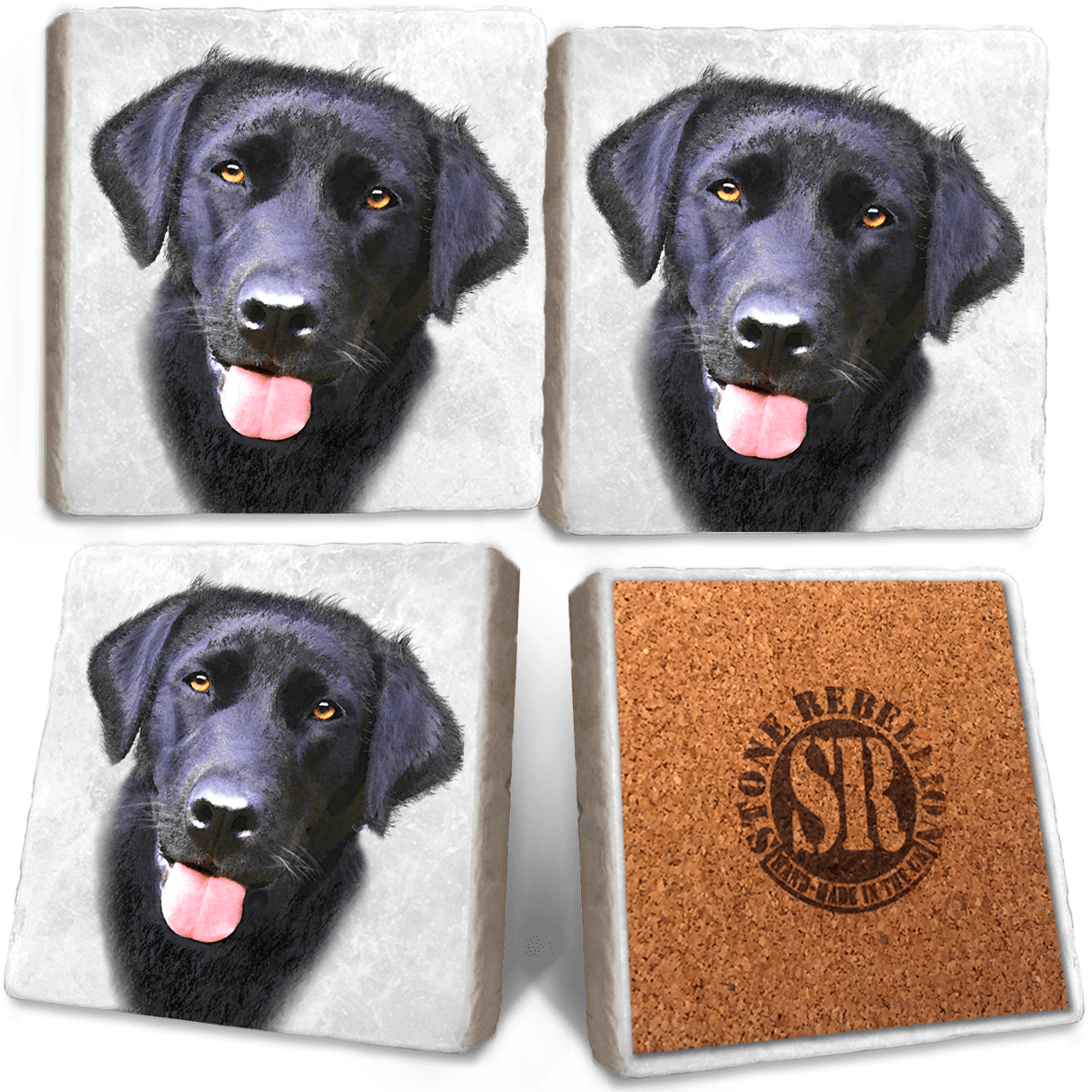Black Labrador Marble Coaster Set