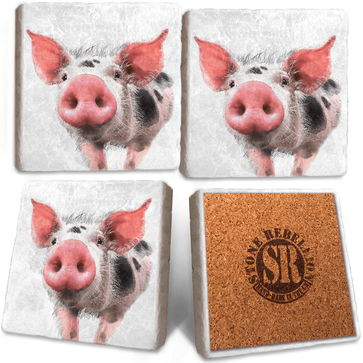 Pig Marble Coasters - Set of 4
