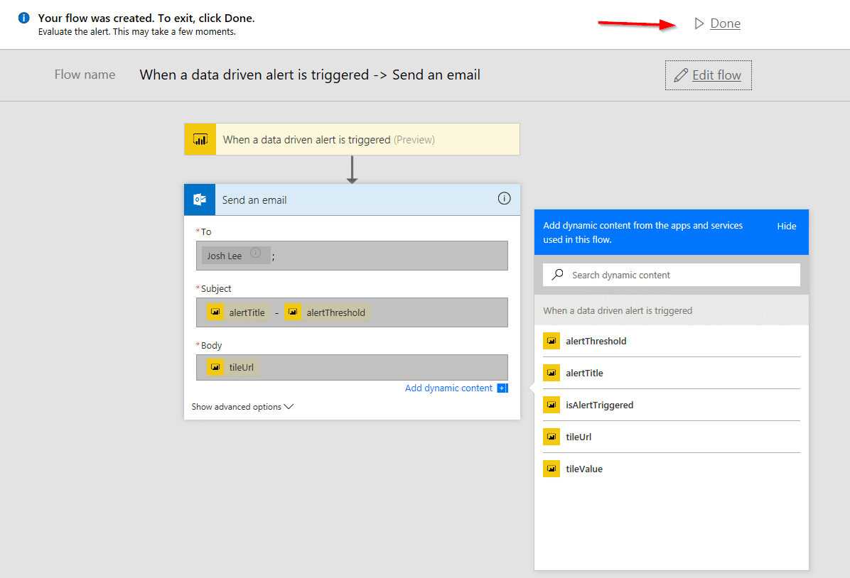 Power BI Alerts with Microsoft Flow Set Power BI to Send Email