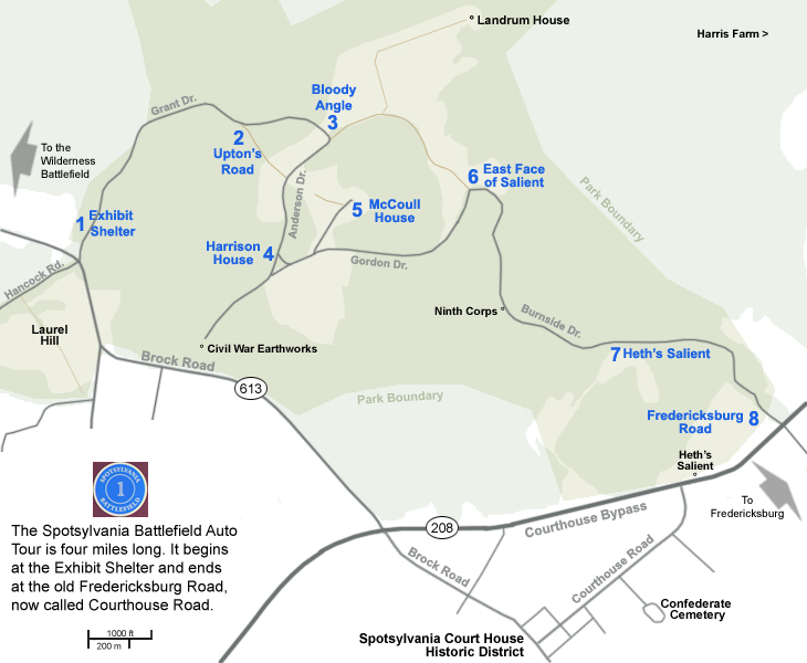 Spotsylvania Battlefield Auto Tour, with tour stops, monuments & markers