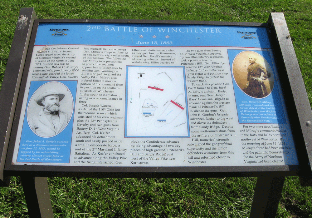 Second Battle of Winchester June 13, 1863 wayside marker