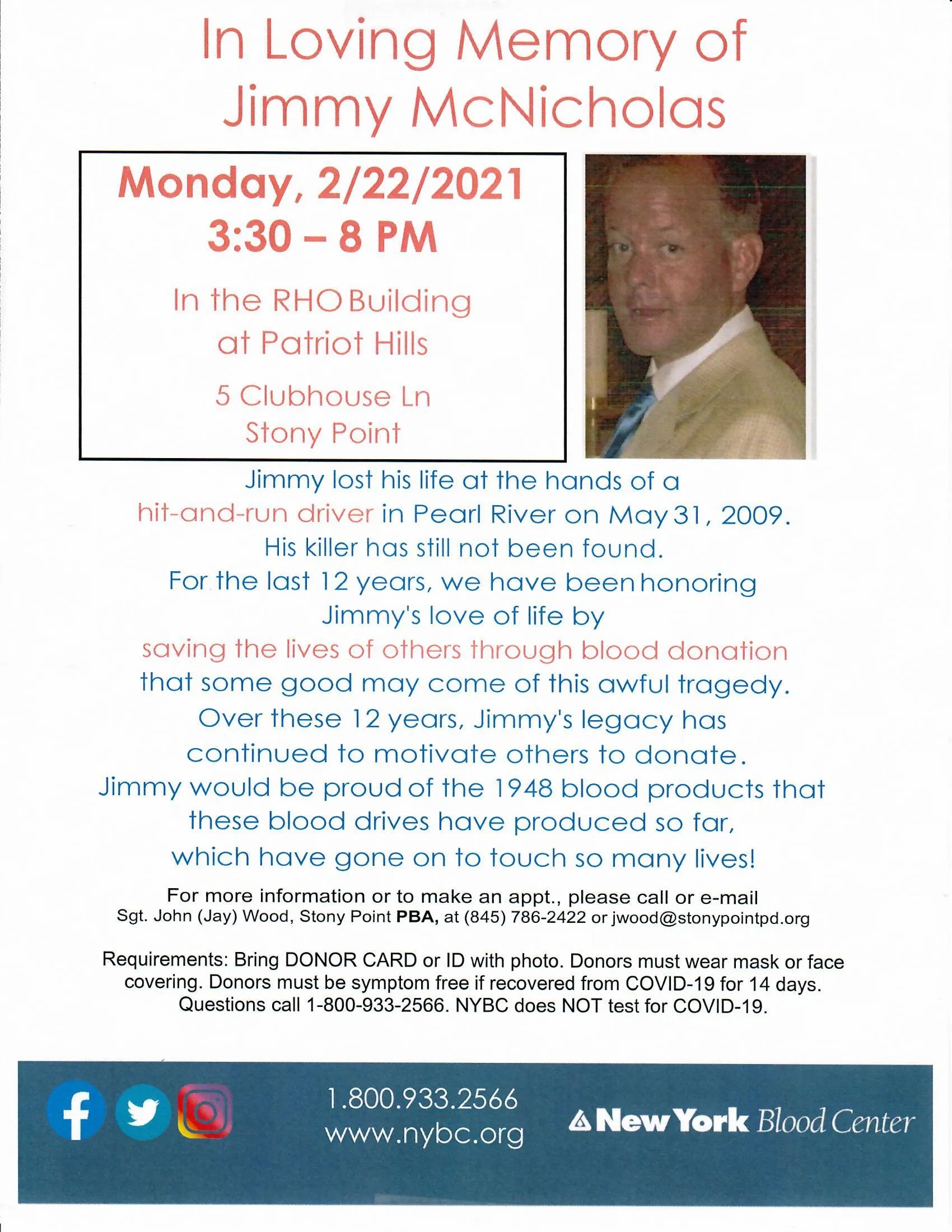 Blood Drive Feb 22, 2021 Stony Point Police Department