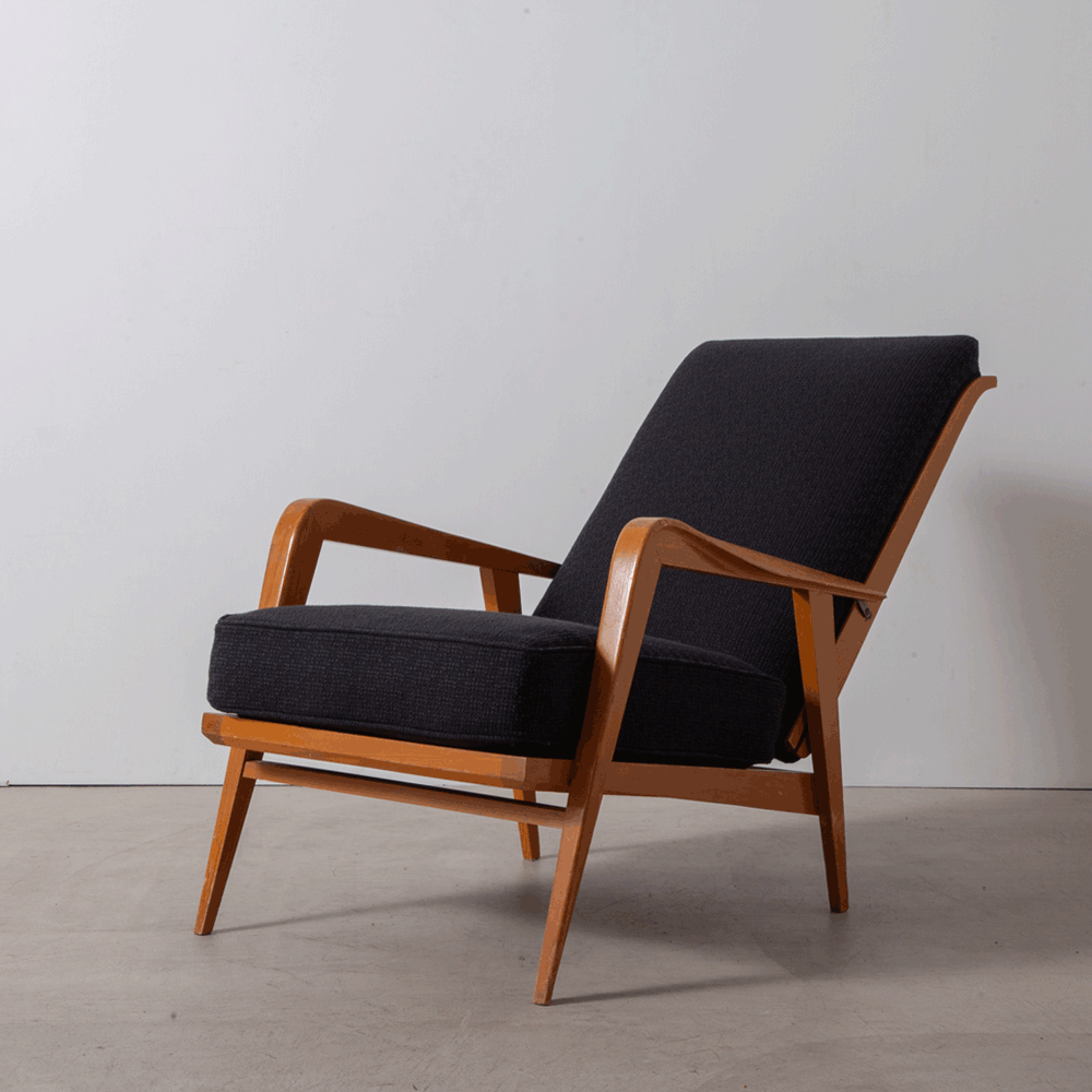 stoop MidCentury Modern French Sofa in Black and Wood