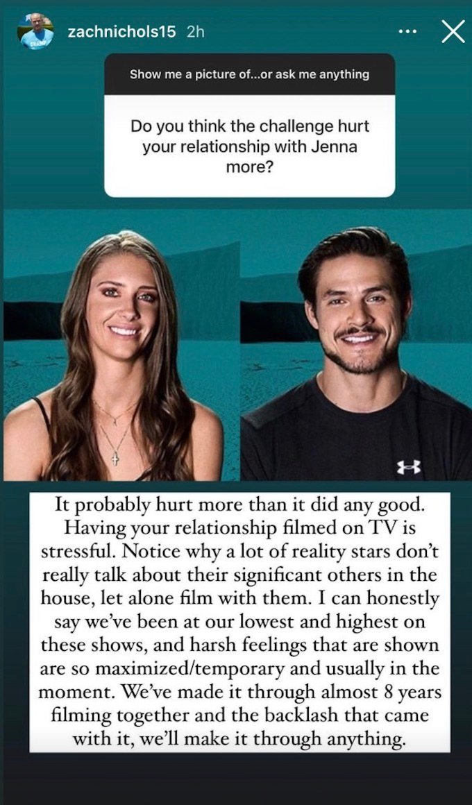 Zach Believes The Challenge Hurt His Relationship With Jenna Stop