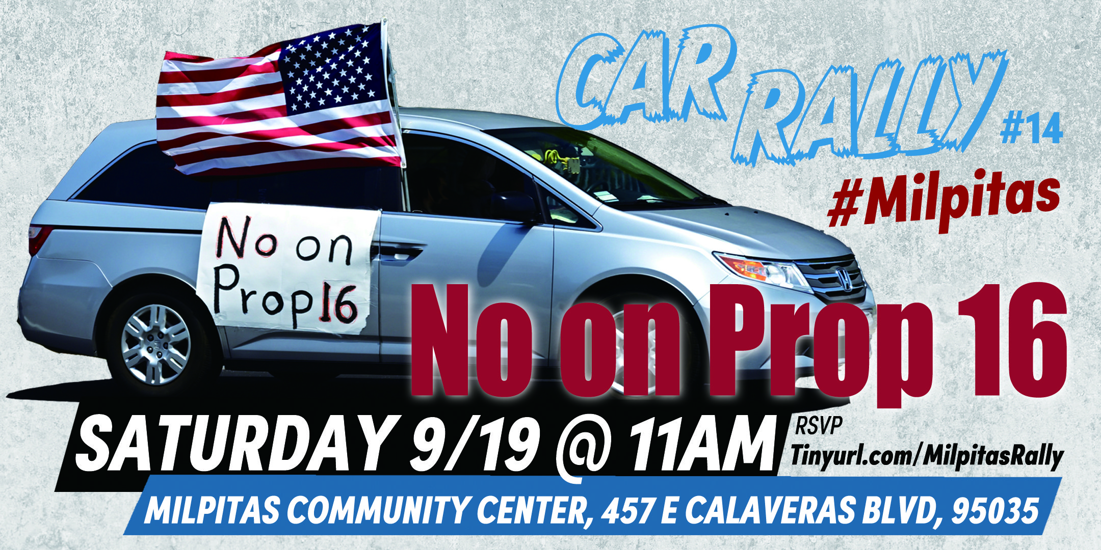 Car Rally Protest on 9/12 Milpitas, Bay Area No on Prop 16