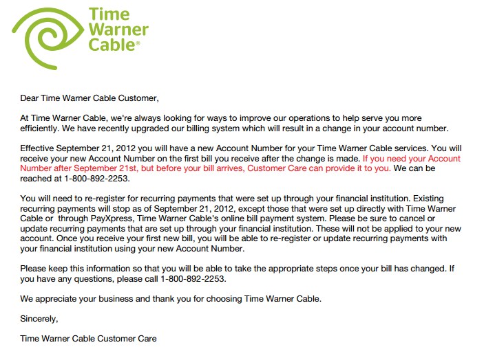 Your Time Warner Cable Bill May Be Past Due; New Account Numbers Mess