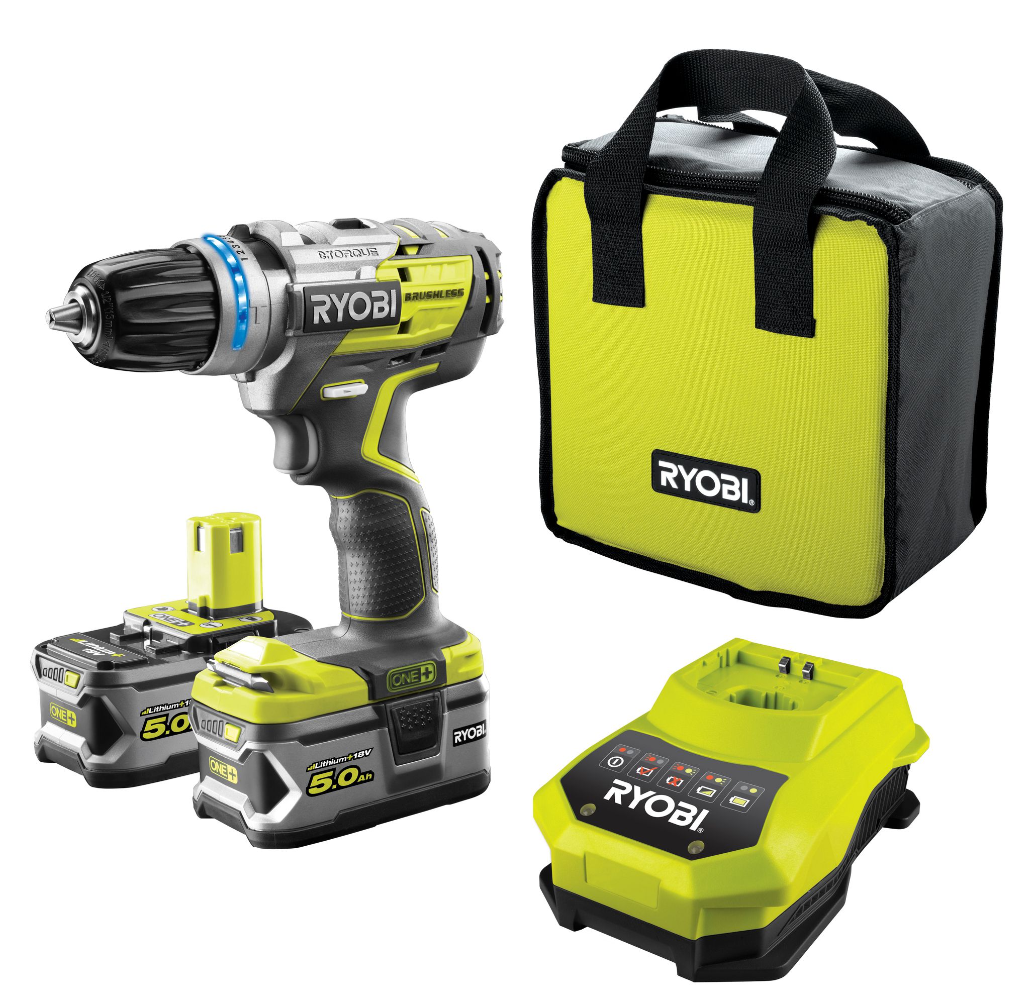 Ryobi One Cordless 18v 5ah Li Ion Combi Drill 2 Batteries R18pdbl Ll50s