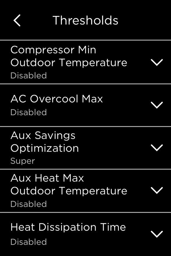 Threshold settings for ecobee thermostats