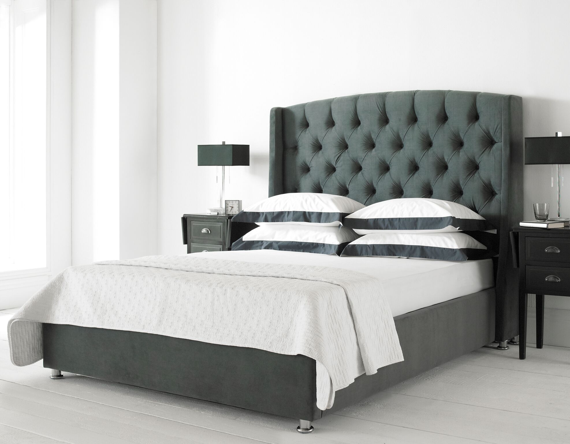 Buckingham Charcoal Velvet Ottoman Wing Bed Bedworld ireland