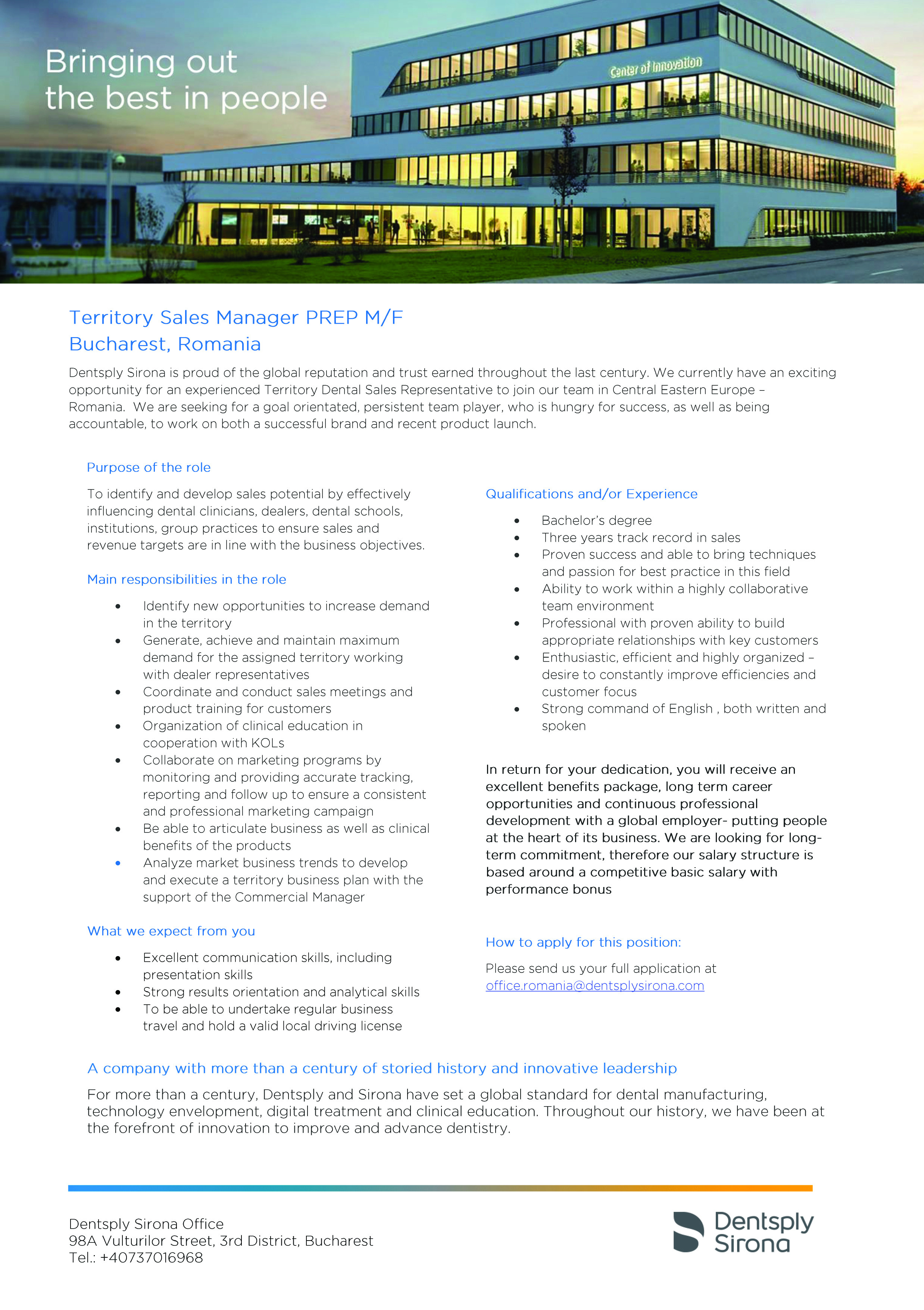 Territory Sales Manager PREP Bucharest Dentsply Sirona BestJobs.eu