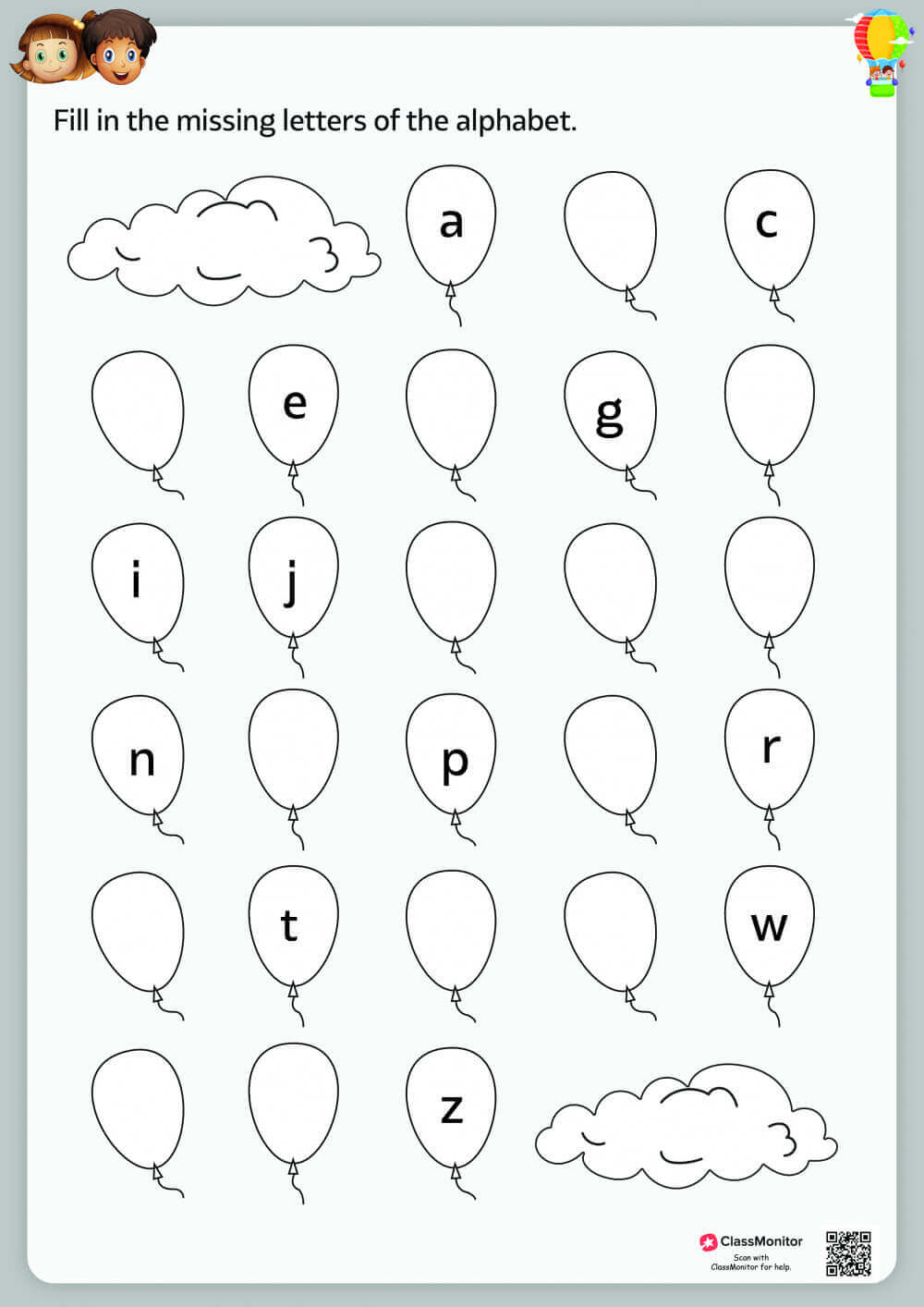Air Activity Worksheet Fill In The Missing Alphabets ClassMonitor